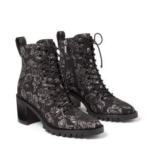 Jimmy Choo Black and Silver Floral Lace-Up Boots
